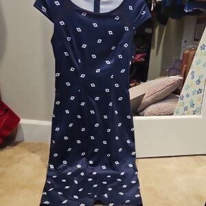 Navy Blue Dress with White Diamond Pattern